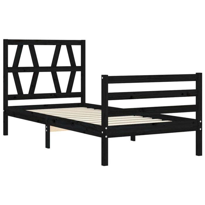 Massivholzbett mit Kopfteil Schwarz 100x200 cm