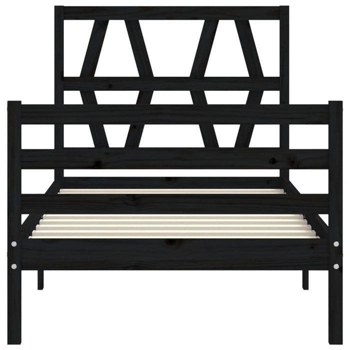 Massivholzbett mit Kopfteil Schwarz 100x200 cm