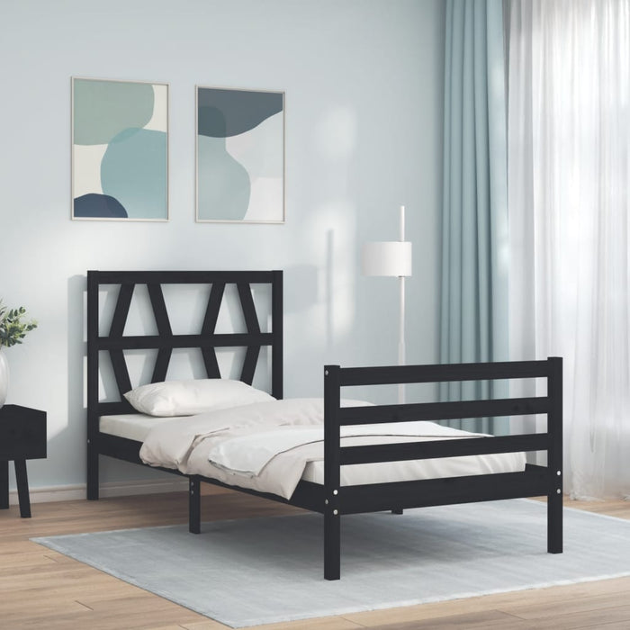 Massivholzbett mit Kopfteil Schwarz 100x200 cm
