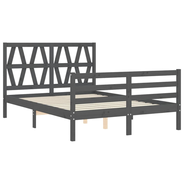 Massivholzbett mit Kopfteil Grau 140x200 cm