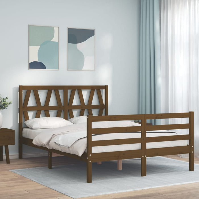Massivholzbett mit Kopfteil Honigbraun 140x200 cm