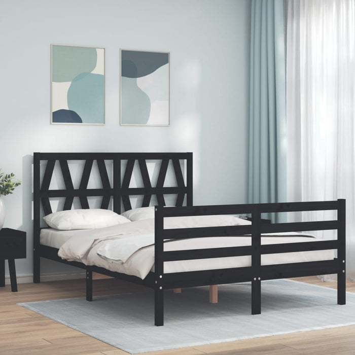 Massivholzbett mit Kopfteil Schwarz 140x200 cm
