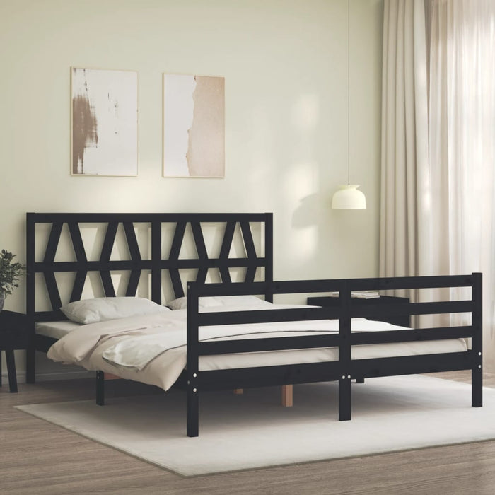 Massivholzbett mit Kopfteil Schwarz 160x200 cm