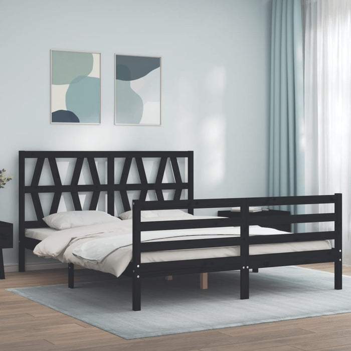 Massivholzbett mit Kopfteil Schwarz 160x200 cm