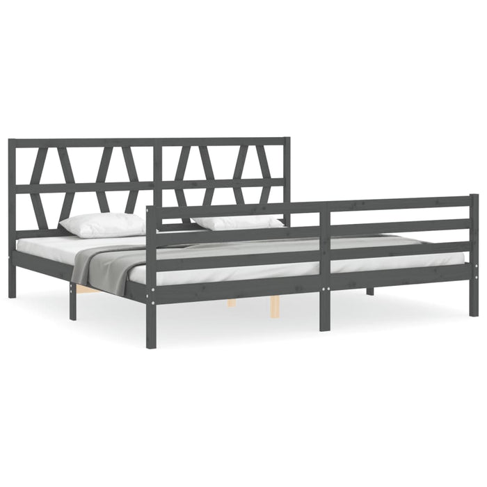 Massivholzbett mit Kopfteil Grau 200x200 cm