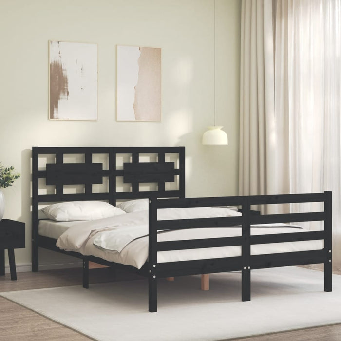 Massivholzbett mit Kopfteil Schwarz 140x190 cm