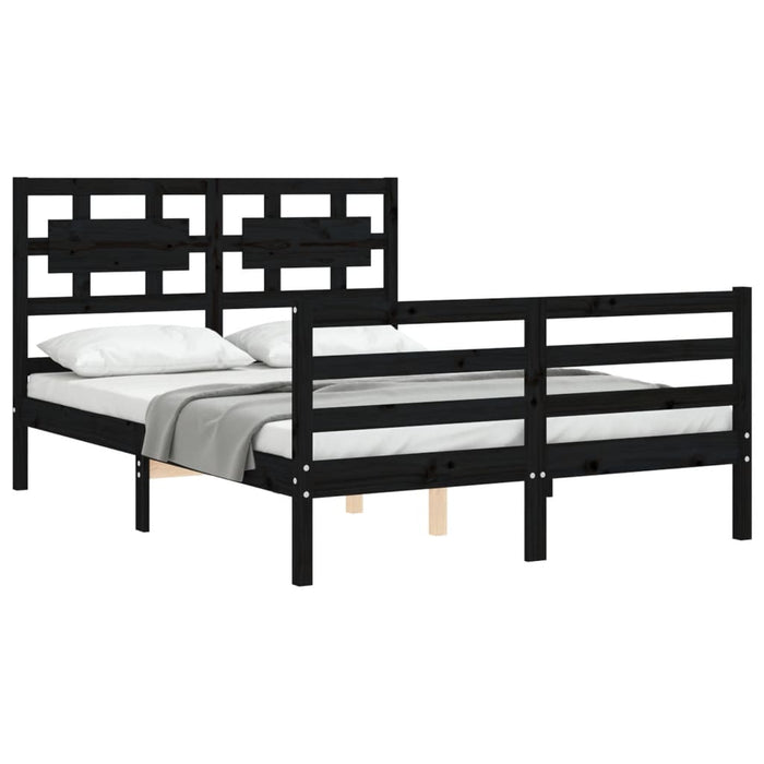 Massivholzbett mit Kopfteil Schwarz 140x190 cm