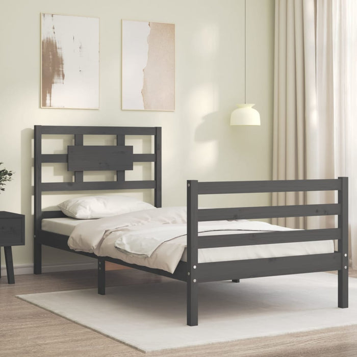 Massivholzbett mit Kopfteil Grau 90x200 cm