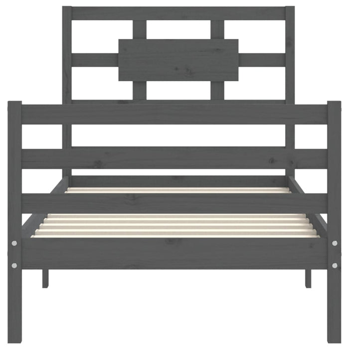 Massivholzbett mit Kopfteil Grau 90x200 cm