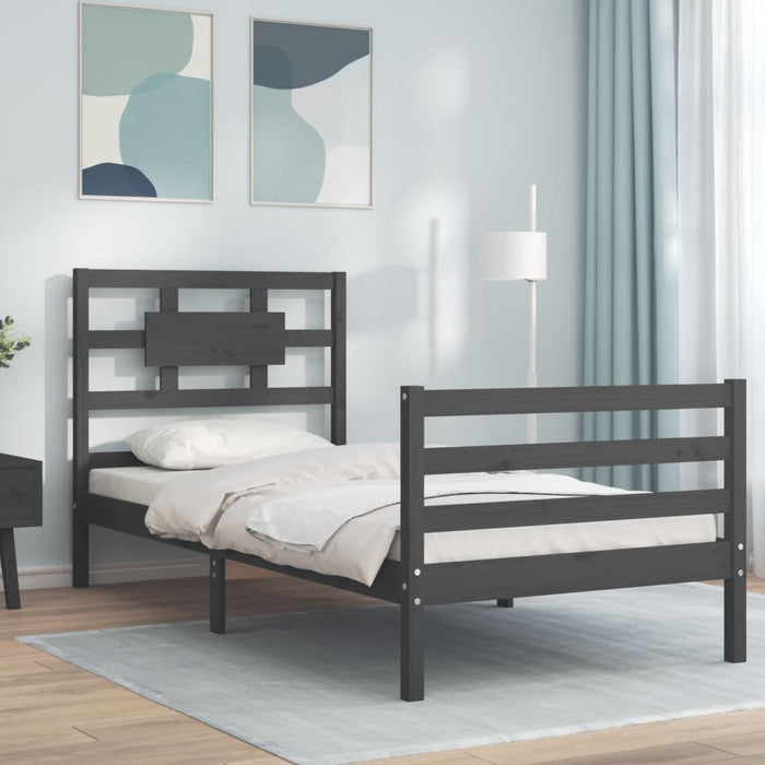 Massivholzbett mit Kopfteil Grau 90x200 cm