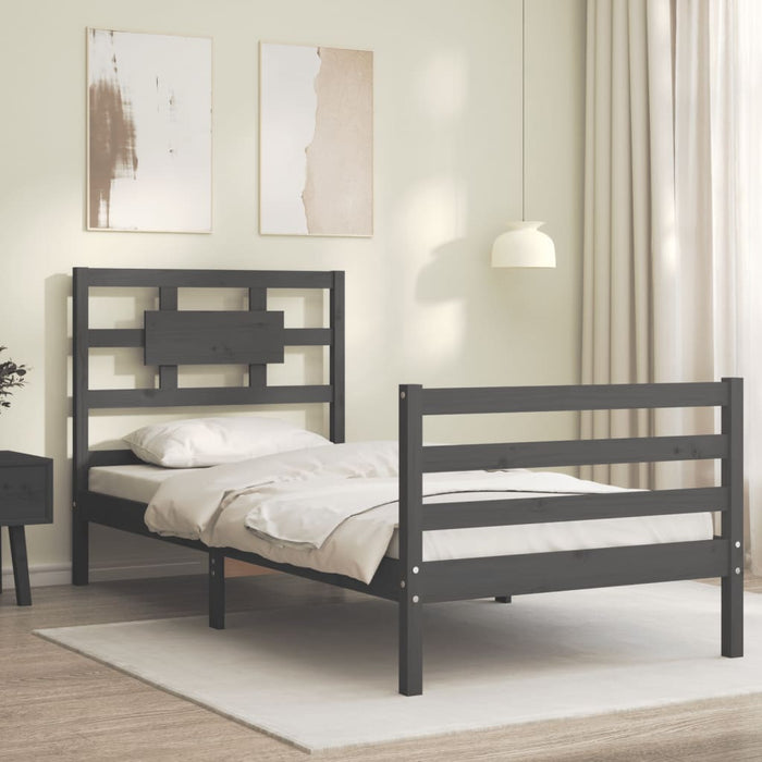 Massivholzbett mit Kopfteil Grau 100x200 cm