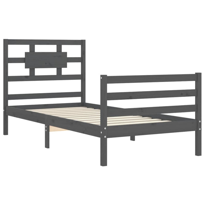 Massivholzbett mit Kopfteil Grau 100x200 cm