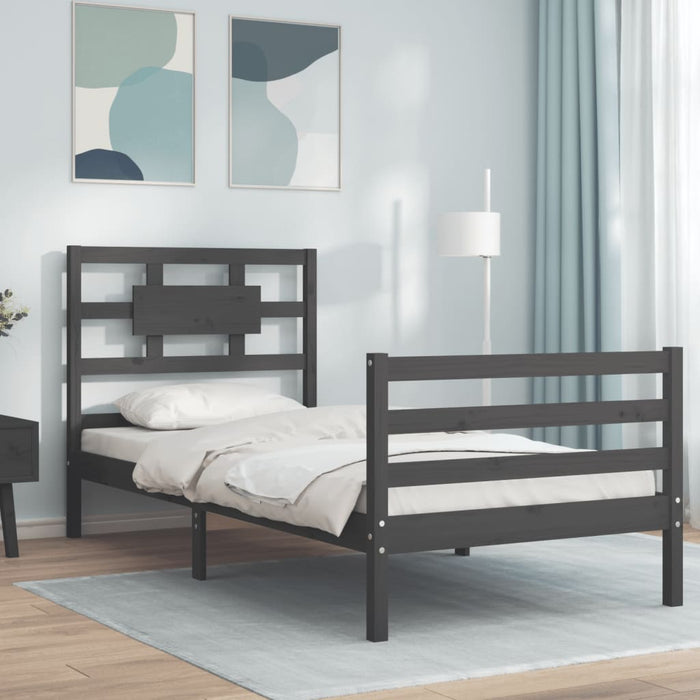 Massivholzbett mit Kopfteil Grau 100x200 cm