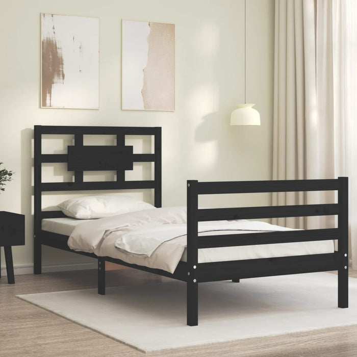 Massivholzbett mit Kopfteil Schwarz 100x200 cm