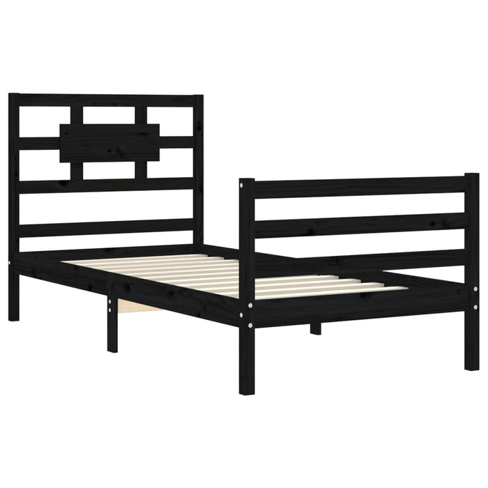 Massivholzbett mit Kopfteil Schwarz 100x200 cm