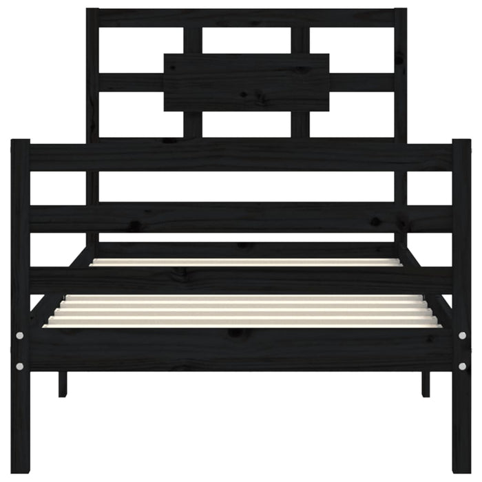 Massivholzbett mit Kopfteil Schwarz 100x200 cm