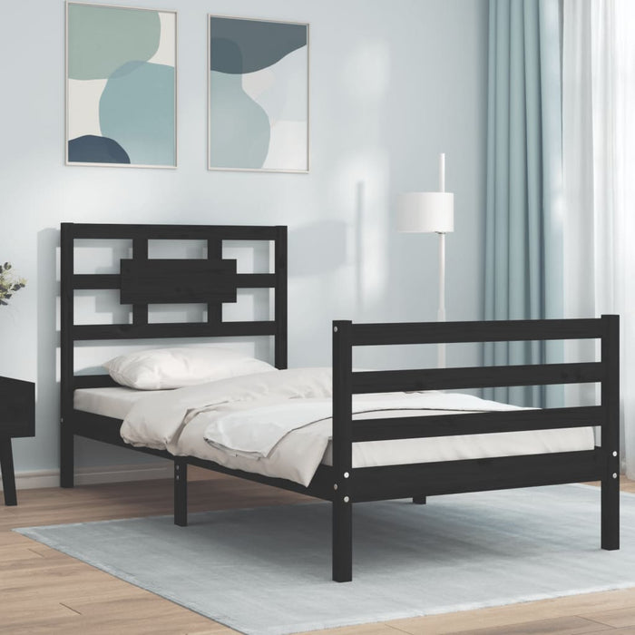 Massivholzbett mit Kopfteil Schwarz 100x200 cm