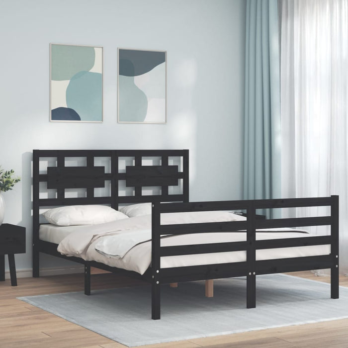 Massivholzbett mit Kopfteil Schwarz 120x200 cm