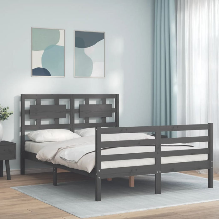 Massivholzbett mit Kopfteil Grau 140x200 cm
