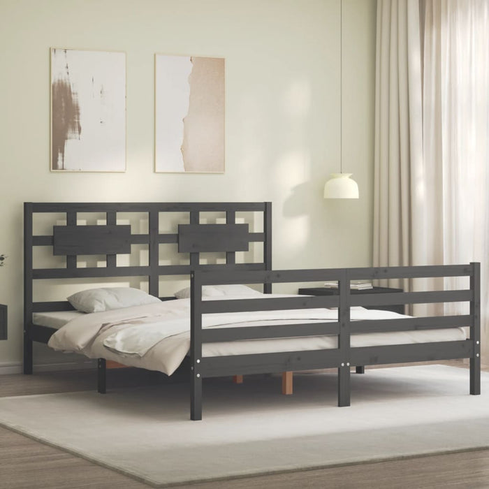 Massivholzbett mit Kopfteil Grau 160x200 cm