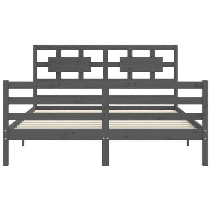 Massivholzbett mit Kopfteil Grau 160x200 cm