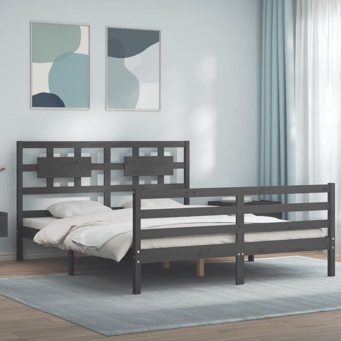 Massivholzbett mit Kopfteil Grau 160x200 cm