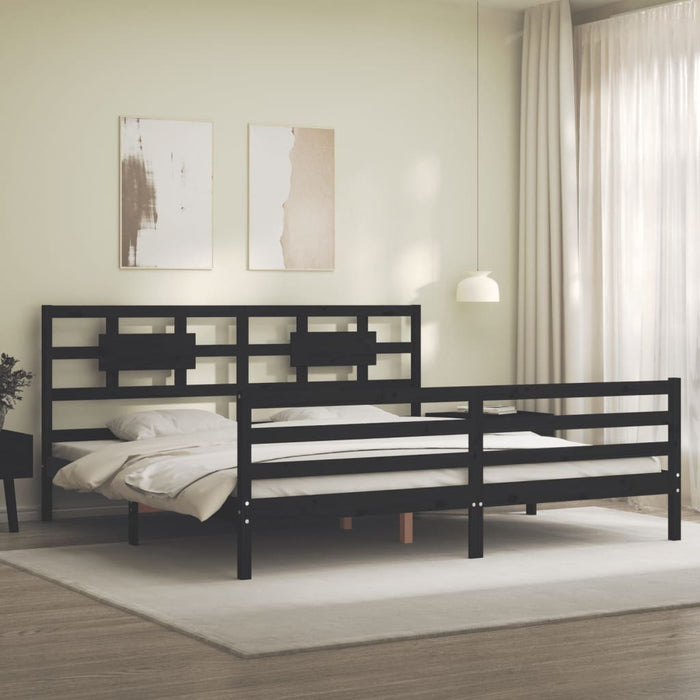Massivholzbett mit Kopfteil Schwarz