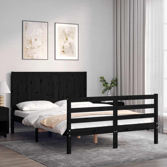 Massivholzbett mit Kopfteil Schwarz