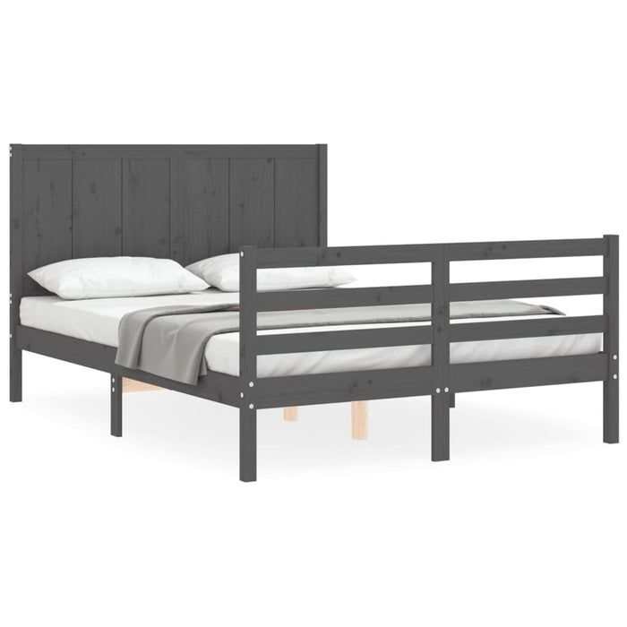 Massivholzbett mit Kopfteil Grau 140x190 cm