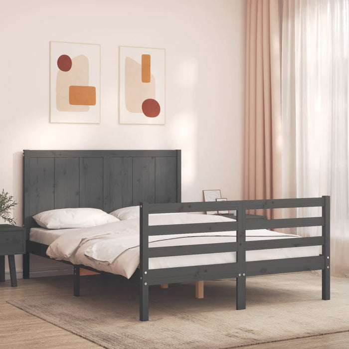 Massivholzbett mit Kopfteil Grau 140x190 cm