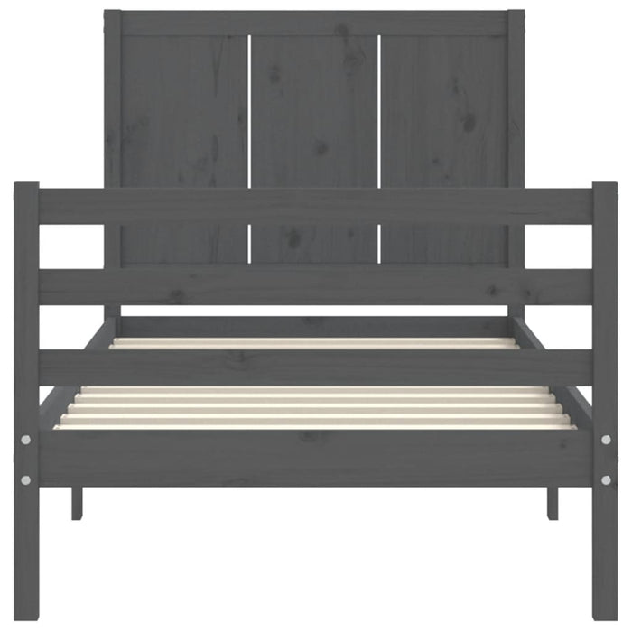 Massivholzbett mit Kopfteil Grau 90x200 cm