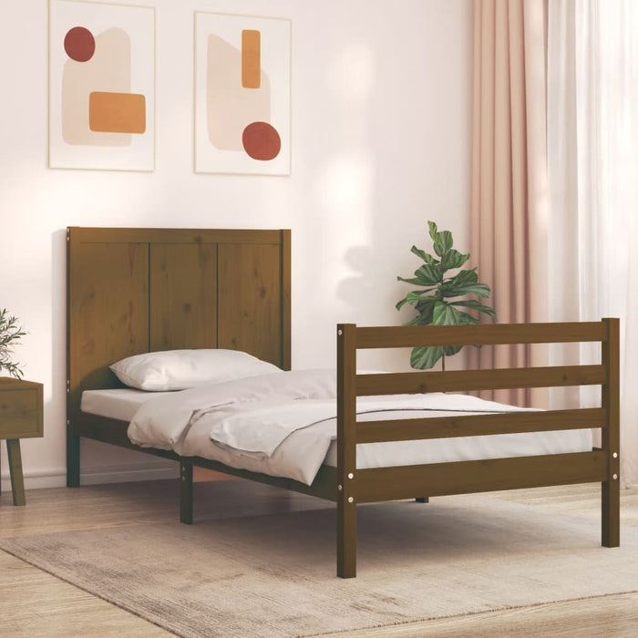 Massivholzbett mit Kopfteil Honigbraun 100x200 cm
