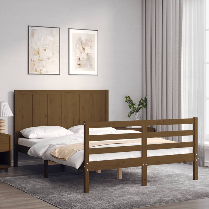 Massivholzbett mit Kopfteil Honigbraun 140x200 cm