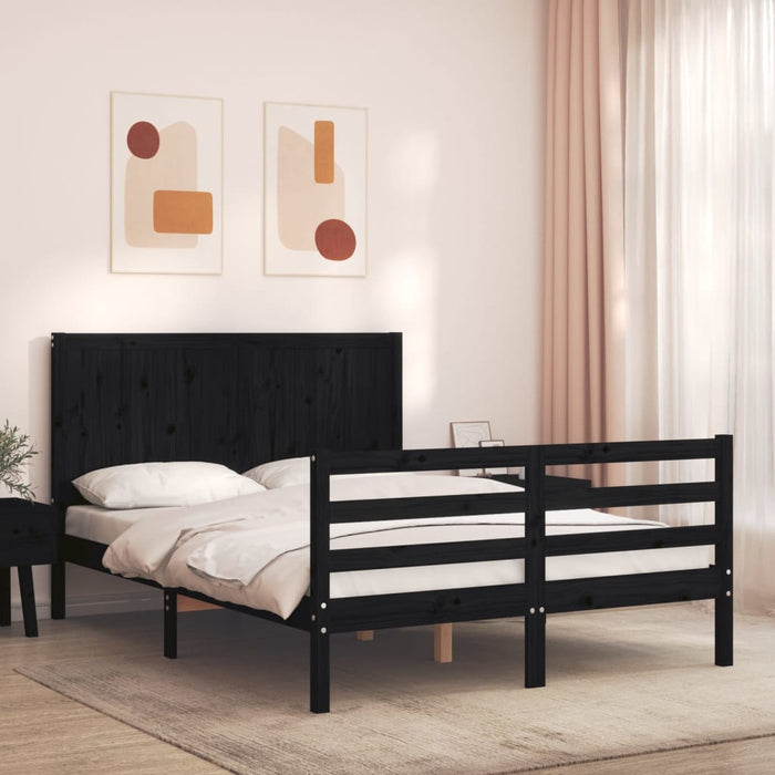Massivholzbett mit Kopfteil Schwarz 140x200 cm