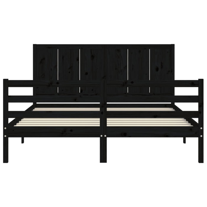 Massivholzbett mit Kopfteil Schwarz 160x200 cm