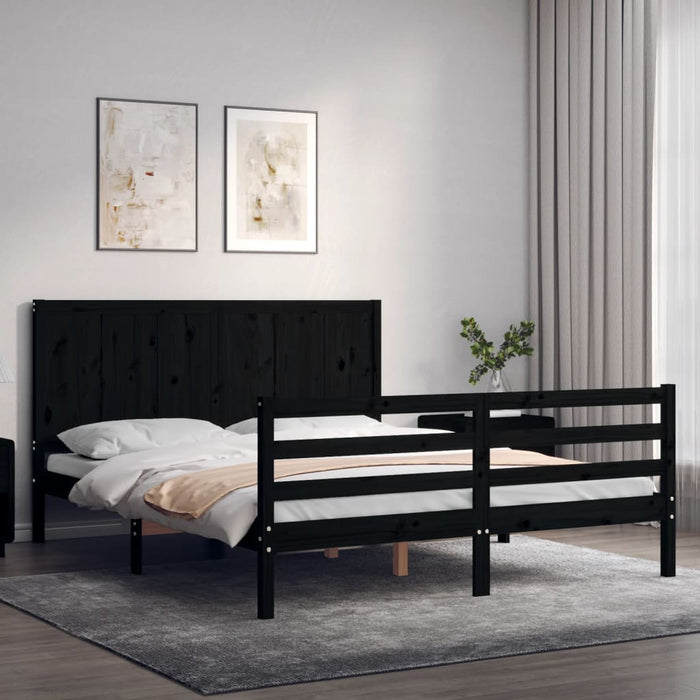 Massivholzbett mit Kopfteil Schwarz 160x200 cm