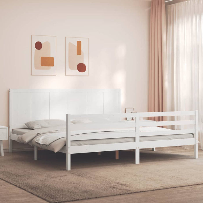 Massivholzbett mit Kopfteil Weiß 200x200 cm