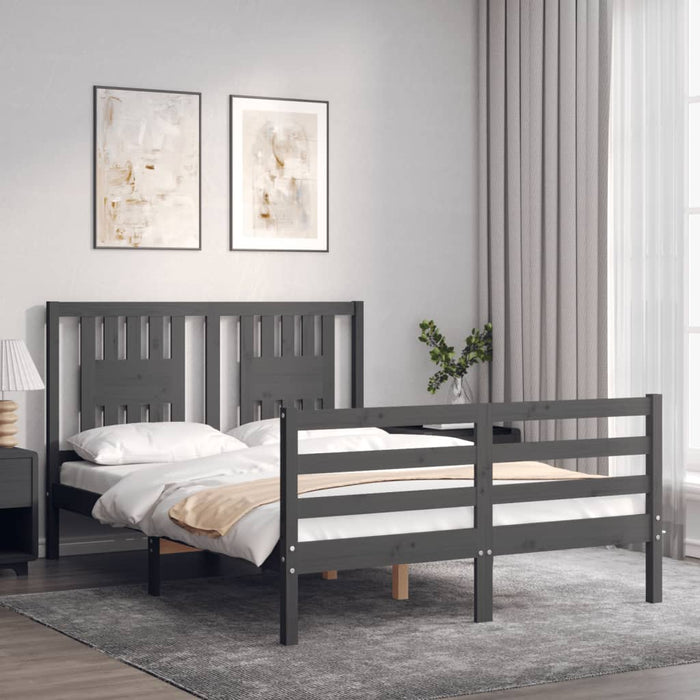 Massivholzbett mit Kopfteil Grau 140x190 cm