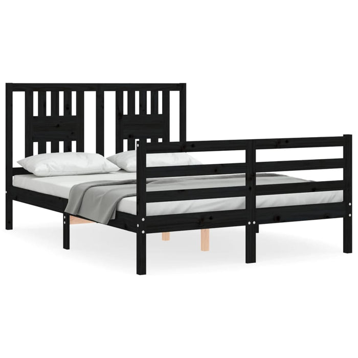 Massivholzbett mit Kopfteil Schwarz 140x190 cm
