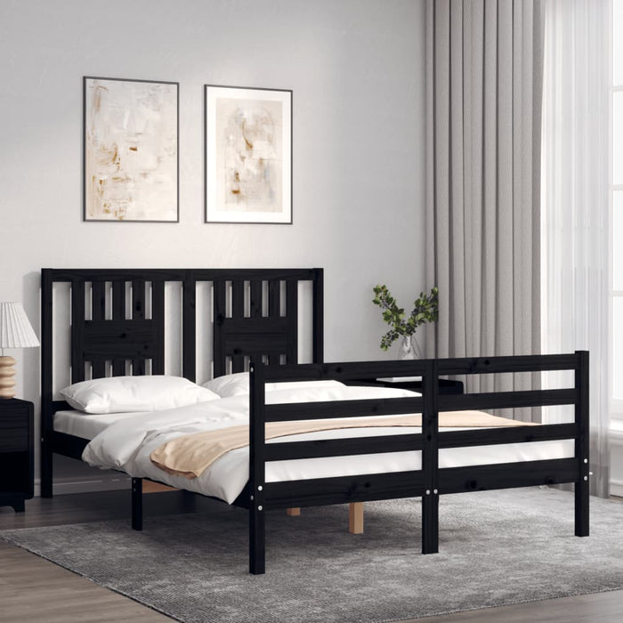 Massivholzbett mit Kopfteil Schwarz 140x190 cm