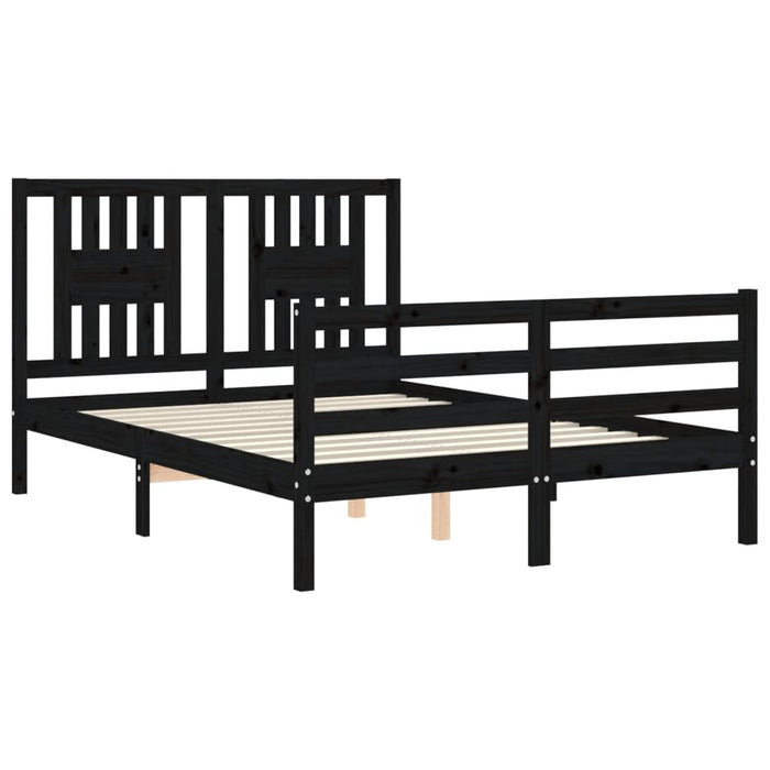 Massivholzbett mit Kopfteil Schwarz 140x190 cm
