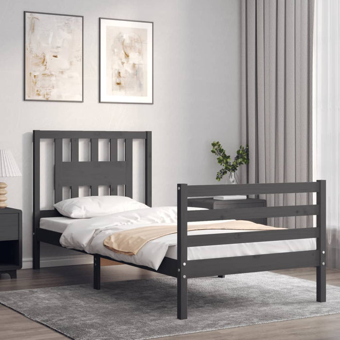 Massivholzbett mit Kopfteil Grau 90x200 cm
