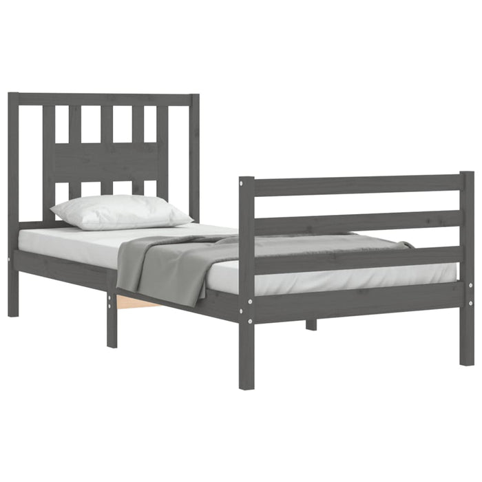 Massivholzbett mit Kopfteil Grau 90x200 cm