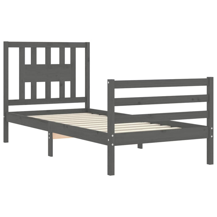Massivholzbett mit Kopfteil Grau 90x200 cm