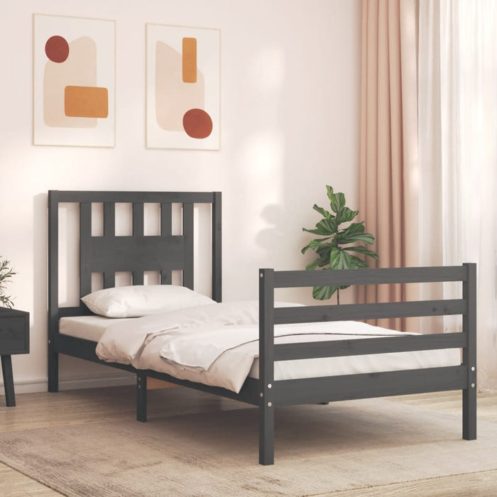 Massivholzbett mit Kopfteil Grau 90x200 cm