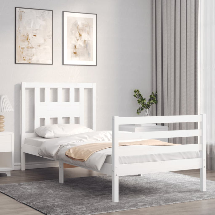 Massivholzbett mit Kopfteil Weiß 100x200 cm