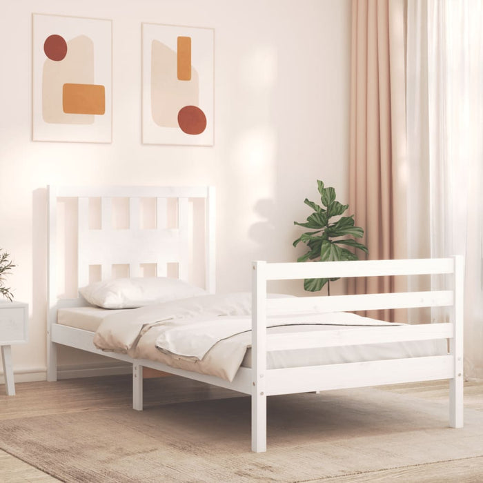 Massivholzbett mit Kopfteil Weiß 100x200 cm