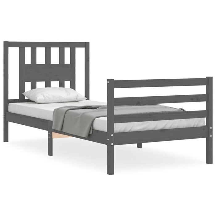Massivholzbett mit Kopfteil Grau 100x200 cm
