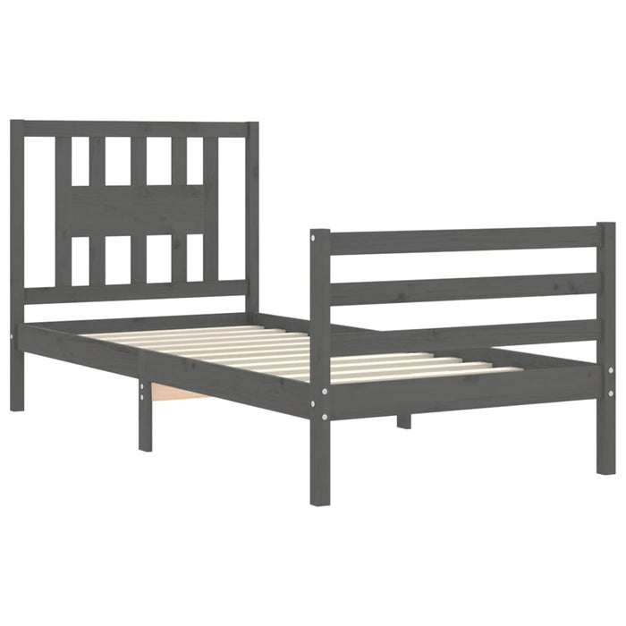 Massivholzbett mit Kopfteil Grau 100x200 cm