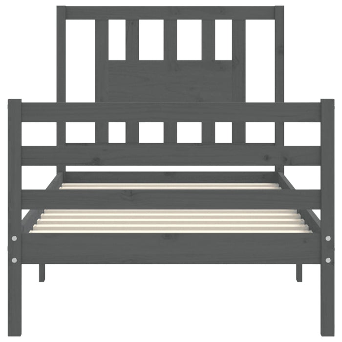 Massivholzbett mit Kopfteil Grau 100x200 cm